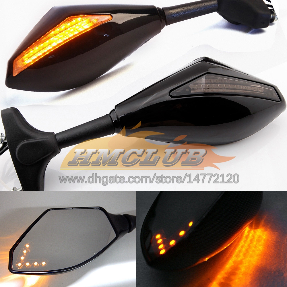 2 X Motorcycle LED Turn Lights Side Mirrors For SUZUKI GSXR1300 Hayabusa GSXR 1300 1300CC 96 97 98 1999 2000 2001 Carbon Turn Signal Indicators Rearview Mirror 