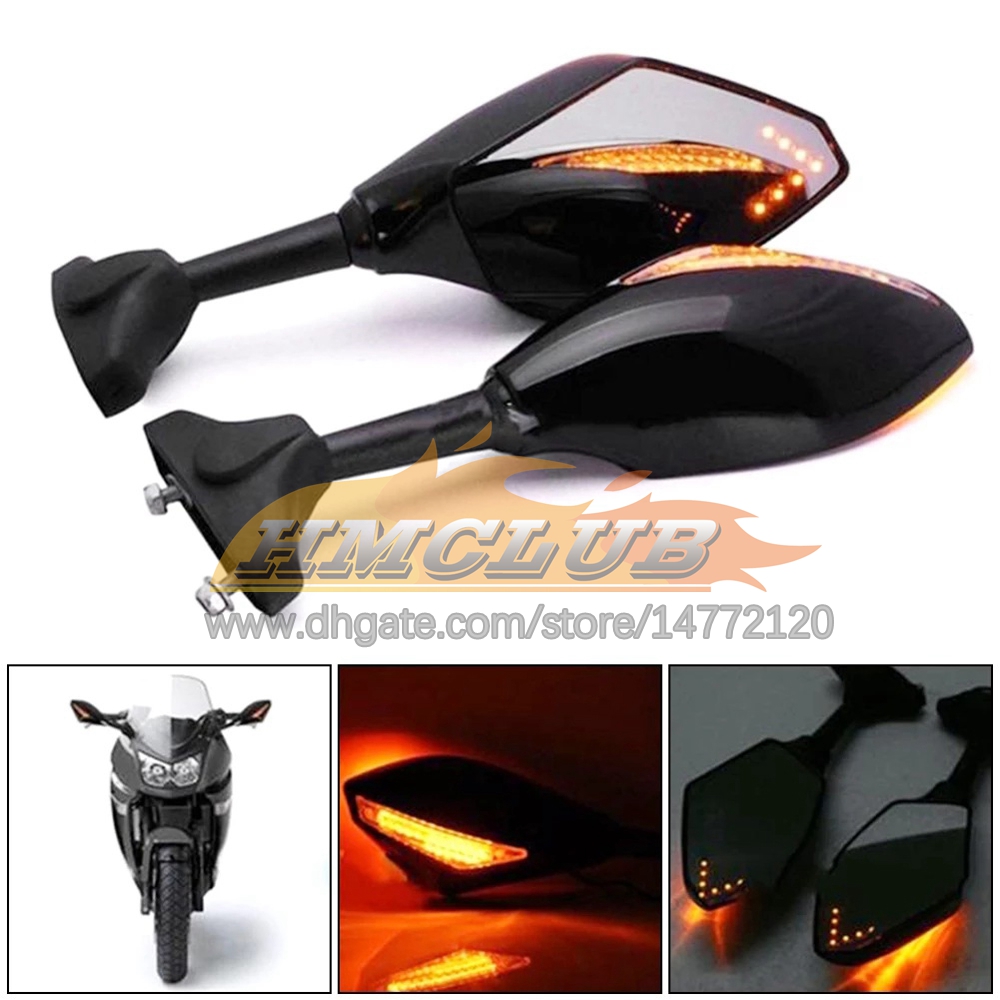 2 X Motorcycle LED Turn Lights Side Mirrors For KAWASAKI NINJA ZZR 600 05-08 ZZR600 05 06 07 08 2005 2006 2007 2008 Carbon Turn Signal Indicators Rearview Mirror 