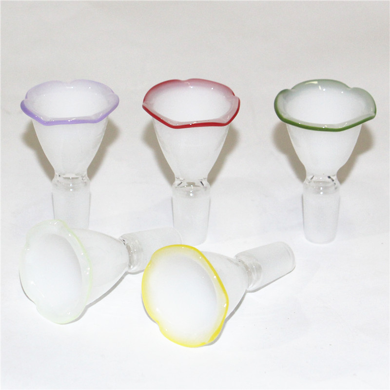 14mm Male Flower Glass Bowl Piece Pure Colors Hookah Nail Smoking Slide Bowls Funnel Joint For Hookah Water Bong Oil Dab Rigs