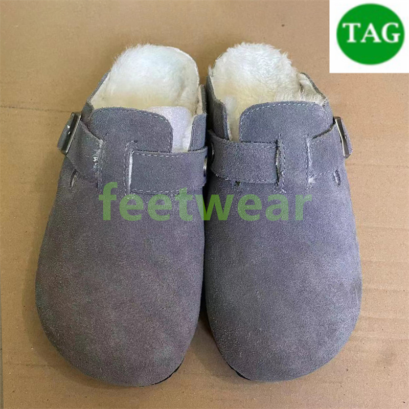 Mode Tyskland Sandaler män kvinnor skor Boston Shearling Mocka Träskor Mjuk fotbädd Läder Tofflor Loafers Arizona Dragband Sandal rosa svart mink damsko