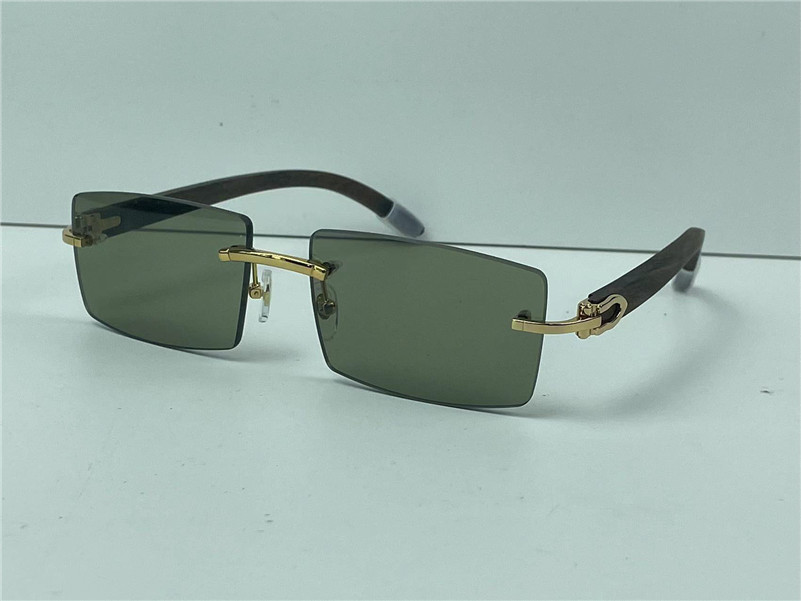 Verkauf von Modedesign quadratische Sonnenbrille 0046 Randfreie Frame Spring Holz Tempel Klassische einfache Style UV400 Schutzbrille