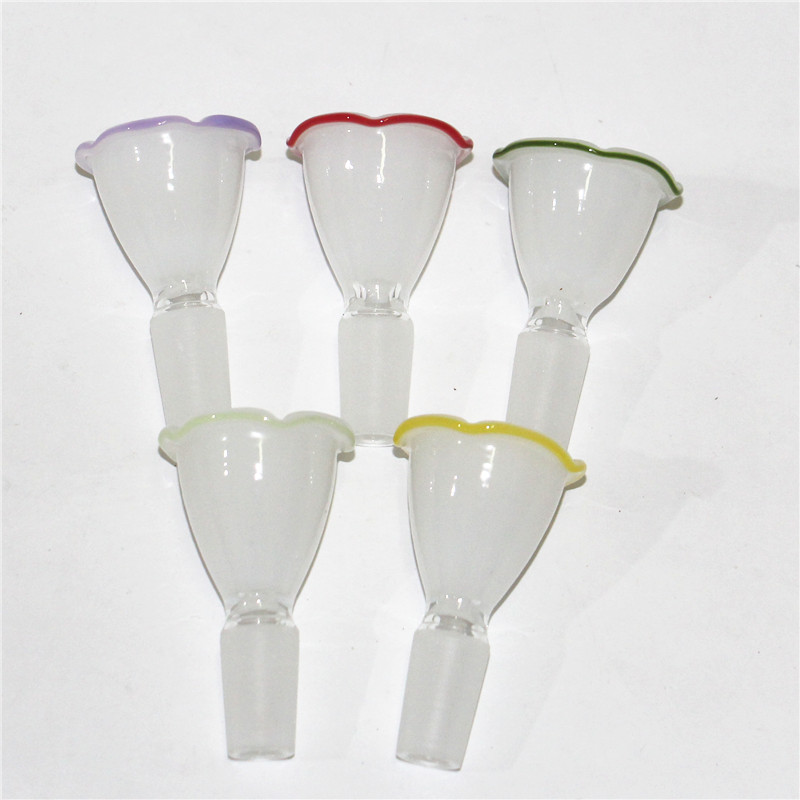 14mm Male Flower Glass Bowl Piece Pure Colors Hookah Nail Smoking Slide Bowls Funnel Joint For Hookah Water Bong Oil Dab Rigs