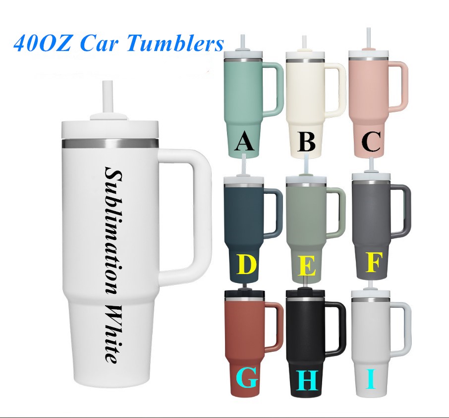 2023 Nya 40oz Car Cups Tumbler med kiselhandtag och lock Isolerade tumlar av plaststr￥n i rostfritt st￥l Kaffemugor Termos Cup av A0050
