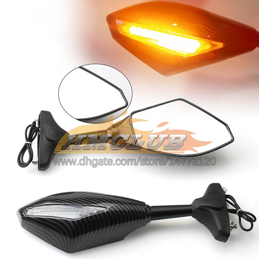 2 X Motorcycle LED Turn Lights Side Mirrors For SUZUKI GSXR1300 Hayabusa GSXR 1300 1300CC 96 97 98 1999 2000 2001 Carbon Turn Signal Indicators Rearview Mirror 