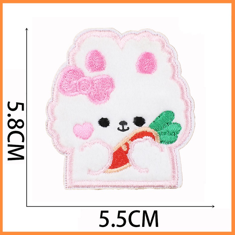 Notions Cute Animal Iron on Patches Self Adhesive Rabbit Bear White Furry Embroidered Patch DIY Decorative Appliques Stickers for Clothing Phone Bags