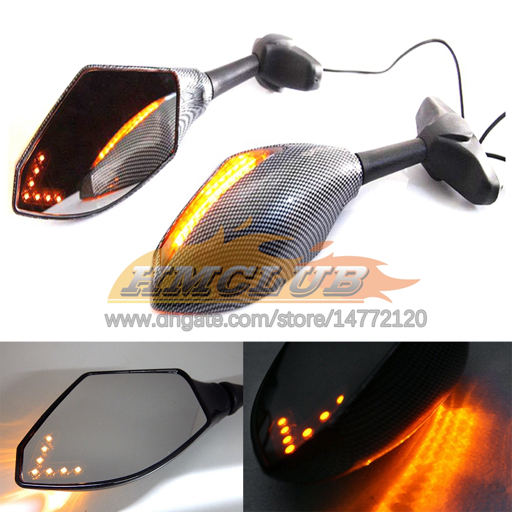 2 X Motorcycle LED Turn Lights Side Mirrors For KAWASAKI NINJA ZZR1400 1400 ZZR-1400 2006 2007 2008 2009 2010 2011 Carbon Turn Signal Indicators Rearview Mirror 