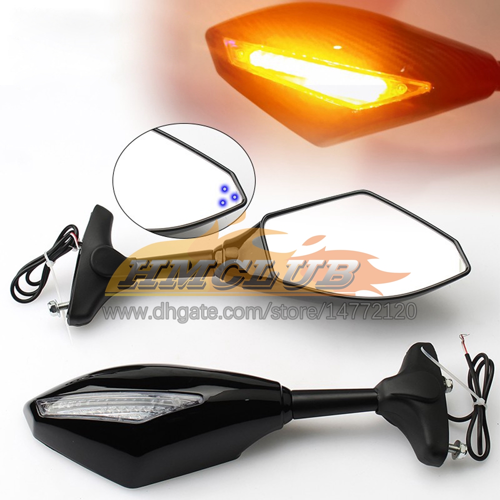 2 X Motorcycle LED Turn Lights Side Mirrors For SUZUKI GSXR1300 Hayabusa GSXR 1300 1300CC 96 97 98 1999 2000 2001 Carbon Turn Signal Indicators Rearview Mirror 