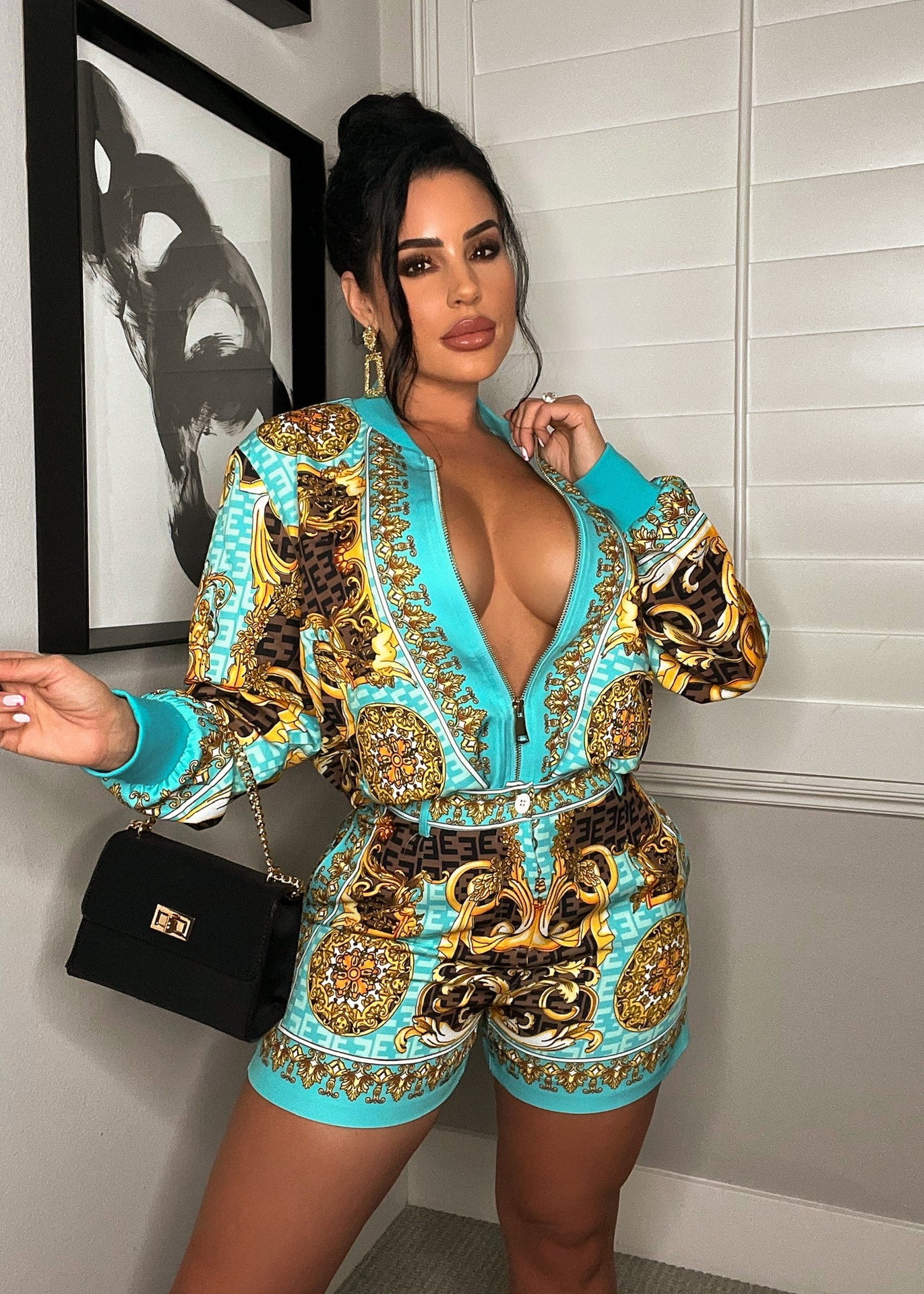 2023 Spring Two Piece Pants Women Designer Print Jacket and Shorts Set Long Sleeped Outfits Ship252a