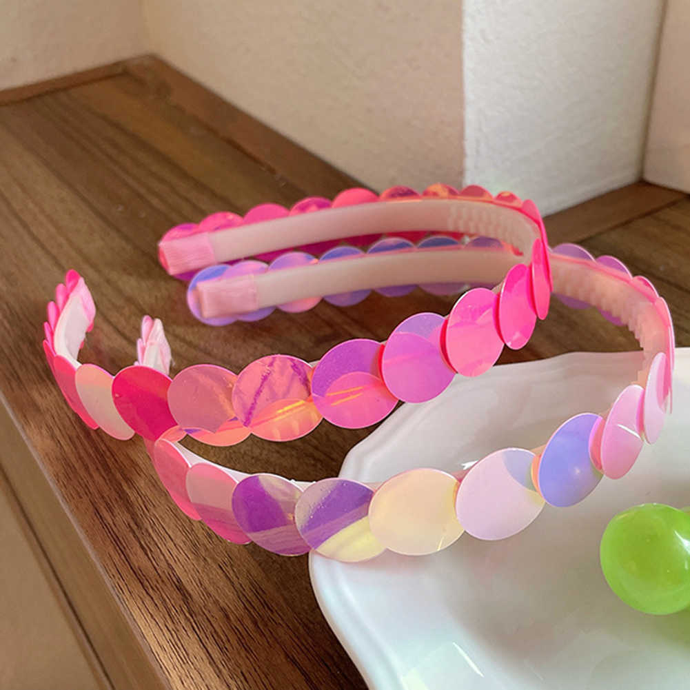 Partihandel Laser Sequin Head Band Headwear Styling Tools Plastic Hair Hoop Women Pannband fl￤tade h￥rbandsklipp f￶r flickor