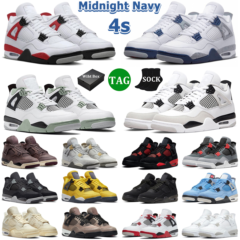 With Box 4 Retro Basketball Shoes Men Women 4s Midnight Navy Military Black Cat Red Cement Thunder Oil Green White Oreo Lightning Mens Trainers Outdoor Sneakers