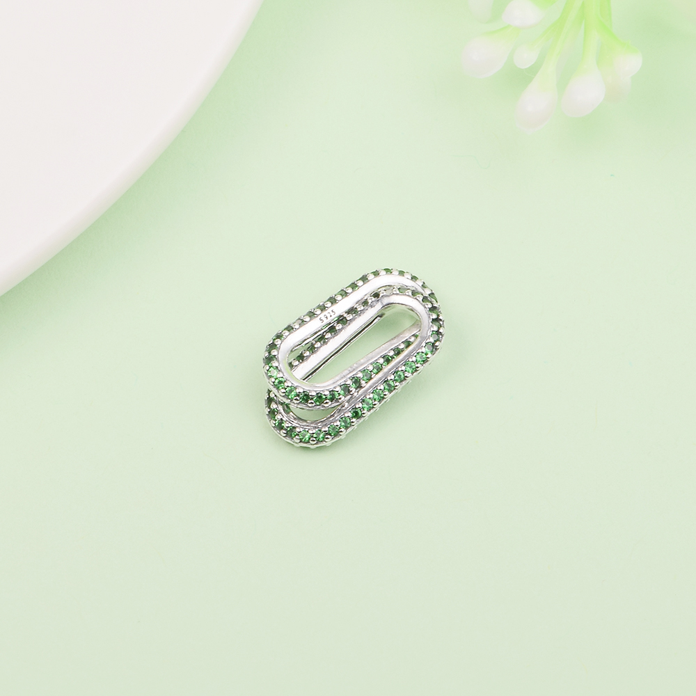 925 Sterling Silver Me Styling Green Pave Double Link Charm Bead Passar European Pandora Me Type Jewelry Armband Halsband