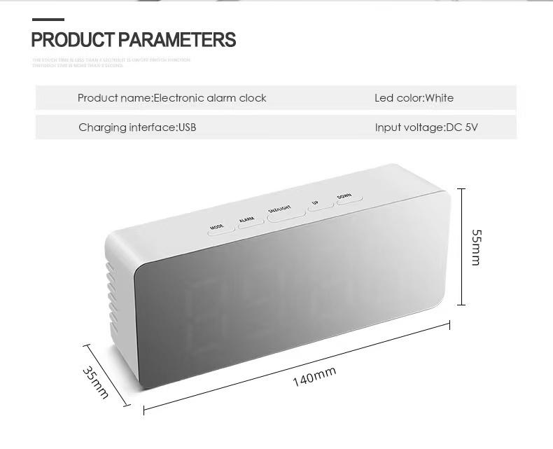 Multifunctionele USB LED-display spiegel spiegel digitale wekker snooze functie stille bedieningstemperatuurweergave