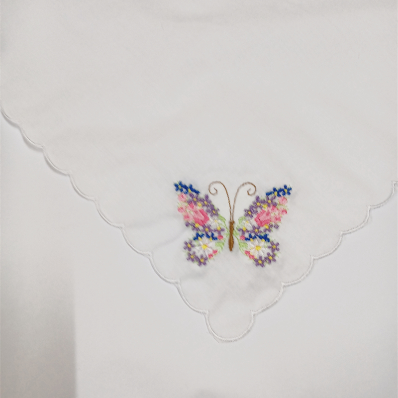 Zestaw 12 kobiet chusteczka biała bawełniana tkanina tkanina ślubna Hanki Pubalopowane krawędzie Hanky ​​Hafted Butterfly 12x12 cal