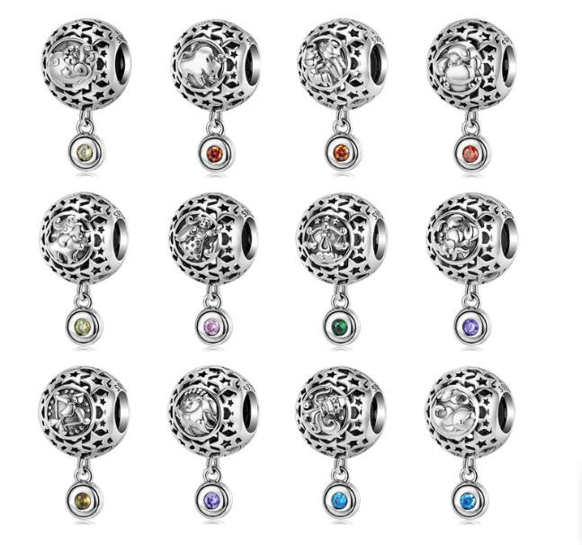 925 Sterling Silber Perlen DIY Charms Anhänger Zubehör Passend für Pandora Armbänder Halskette Neue 12 Konstellation Perle 1 teile/los
