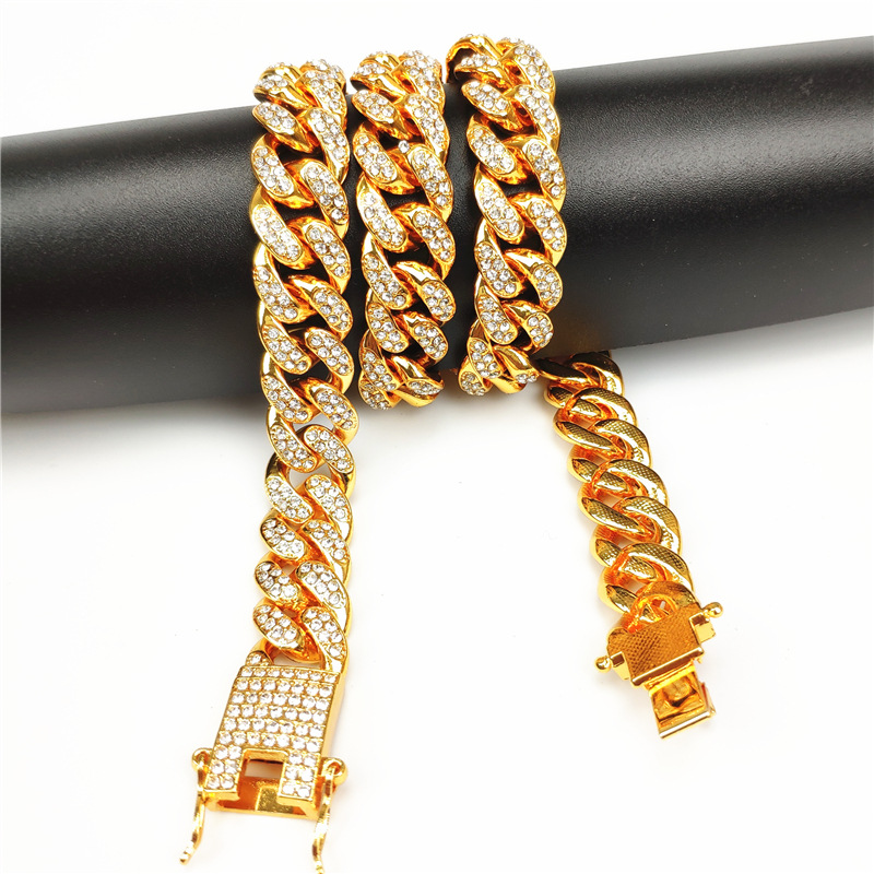 Mens Iced Out Chain Hip Hop Jewelry Colar Bracelets Gold Silver Miami Calhas de Link Cuba Link 9775037