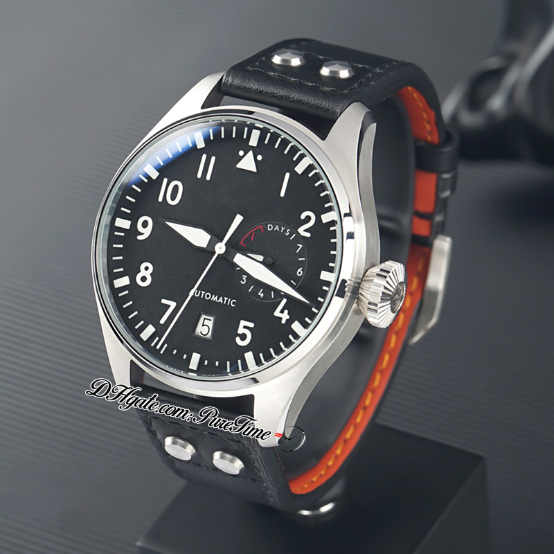 Vendita 46mm Big Classic W500901 orologio automatico da uomo cassa in acciaio lucido quadrante nero indici numerici cinturino in pelle Puretime ZP-Z01