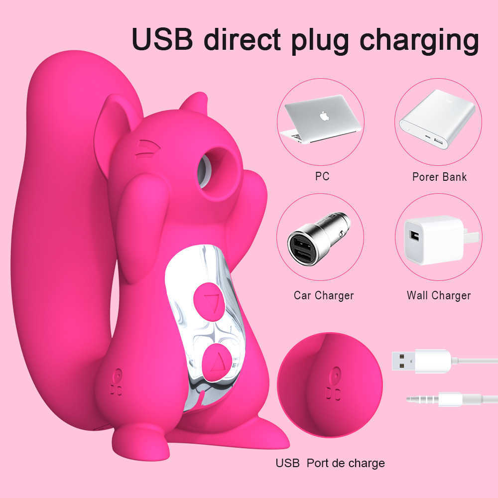 Articles de beauté 10 vitesses USB Charge mignon écureuil sculpter sucer la langue vibrateur mamelon ventouse Clitoris lécher stimulateur jouets sexy pour les femmes