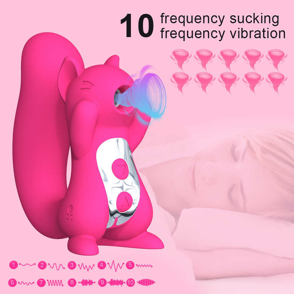 Articles de beauté 10 vitesses USB Charge mignon écureuil sculpter sucer la langue vibrateur mamelon ventouse Clitoris lécher stimulateur jouets sexy pour les femmes