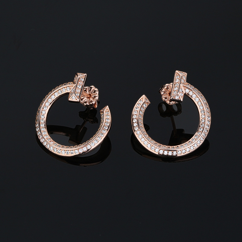 T Design open hoop stud earrings vine circle earrings 925 sterlling silver rose gold 18k gold plated jewelry Luxury Brand Valentin2684