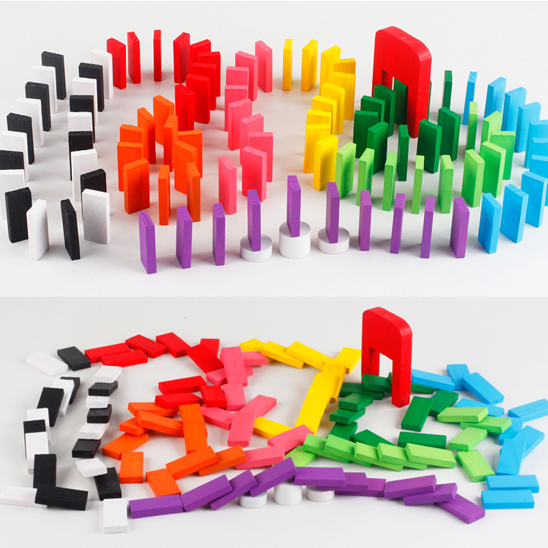 120 datorer tegelstenar Set Rainbow Dominoes Träblock Byggnadsblock Baby Early Education Barn Lärande utbildningsartiklar för barn