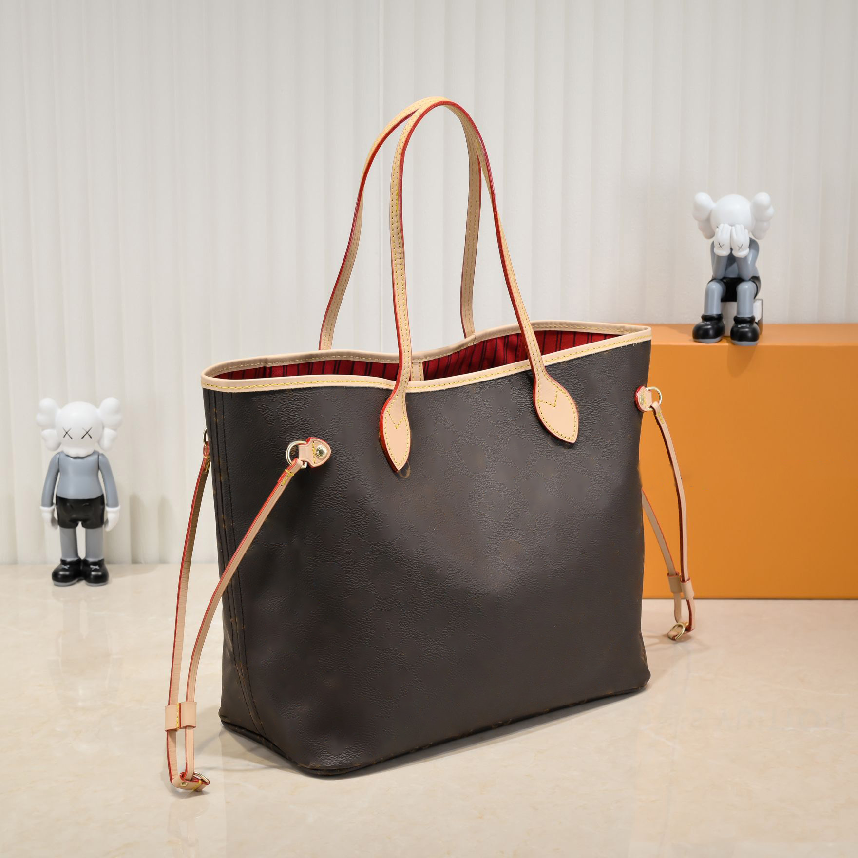 Kvinnor handväska brun blomma tygväskor shopping väska axel crossbody purse mode äkta läder stor kapacitet klassisk bokstav c252b