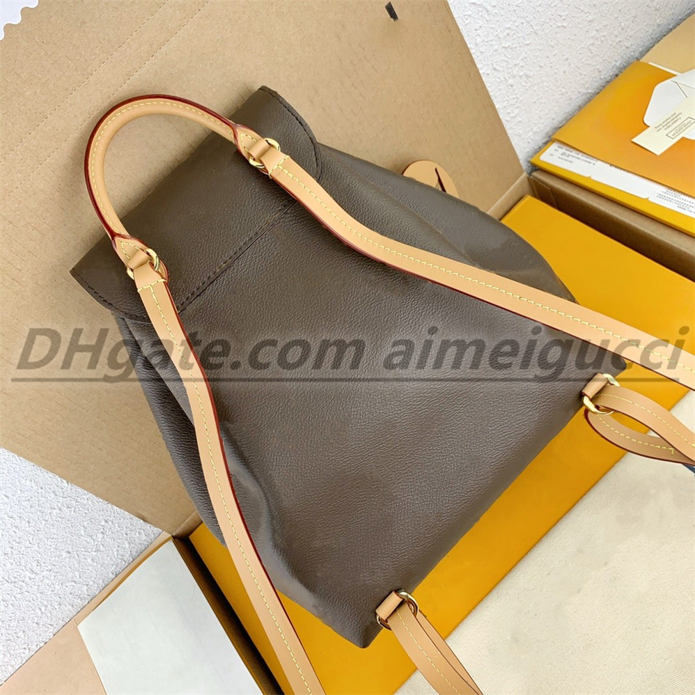 Cuir véritable MONTSOURIS sac à dos femme classique fleur marron mode cuir sac de voyage designer boucle cravate corde sac à dos Style 2750