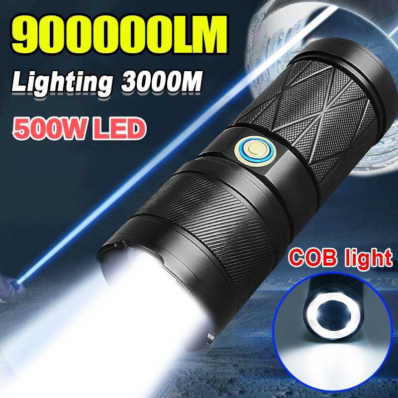 Flashlights Torches 50W High Power Led Flashlights COB Camping Lantern 7500mAh XHP360 Rechargeable Flashlight Waterproof Tactical Torch Zoom 1500m P230517