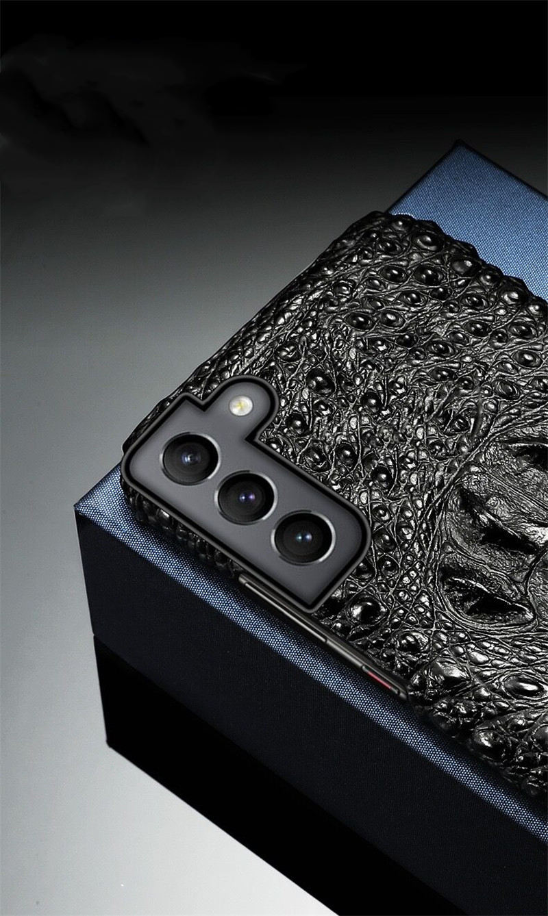 Samsung Galaxy S23 Ultra S22 S21 S20 3D Crocodile Skull Armor Back Coverのための本物の革ケース