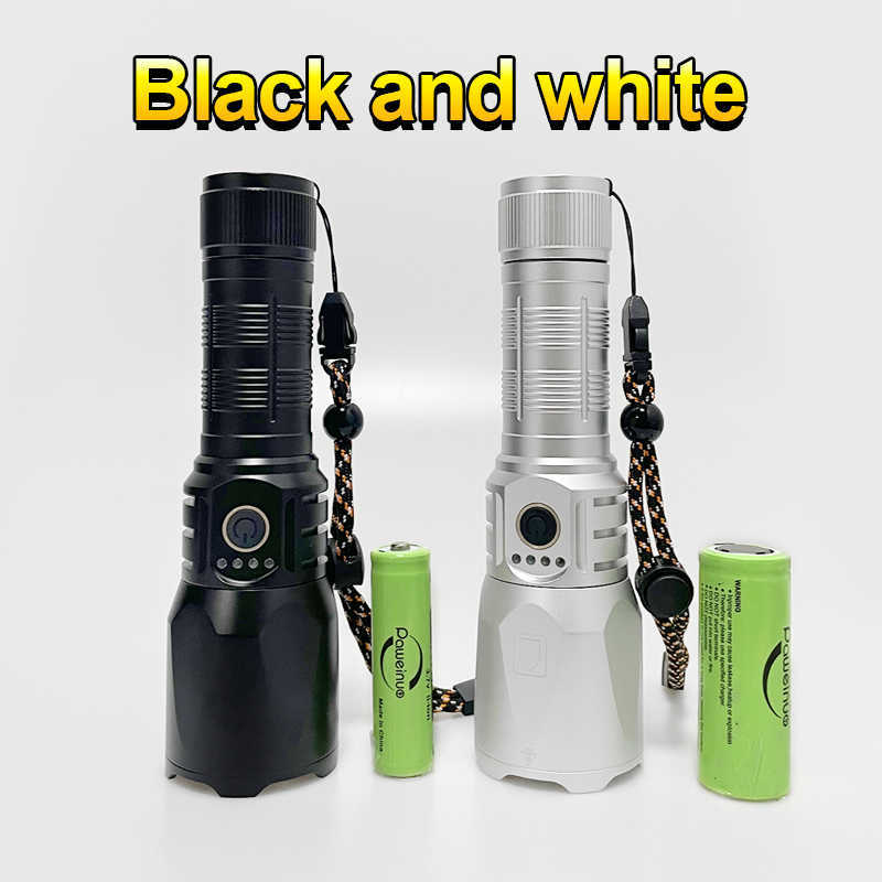 Ficklampor facklor Ultra kraftfull laddningsbar LED -ficklampa 600W lång räckvidd lampan hög effekt LED -blixtljus 18650 Tactical Camping Lantern 0109