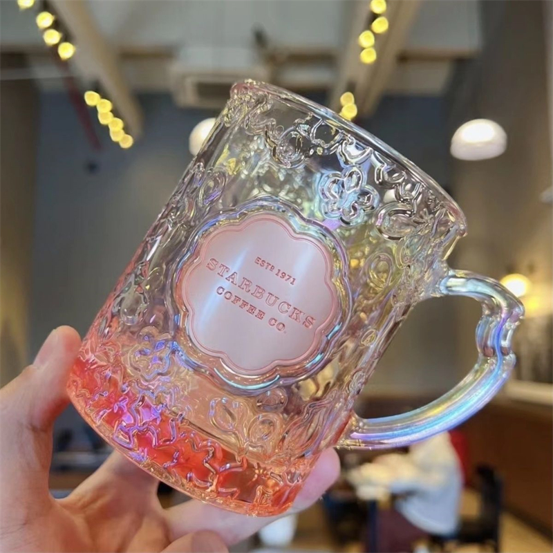 Festa Copa Starbucks nova flor de cerejeira florescendo copo de vidro placa de cobre ilusão em relevo tridimensional Dia dos Namorados gi221j