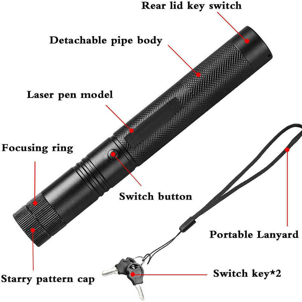 Flashlights Torches Green Laser Tactical 10000m Laser Torch Pointer-2 In 1 Detachable Lamp Holder Visible Focus Focusable Burn match 0109