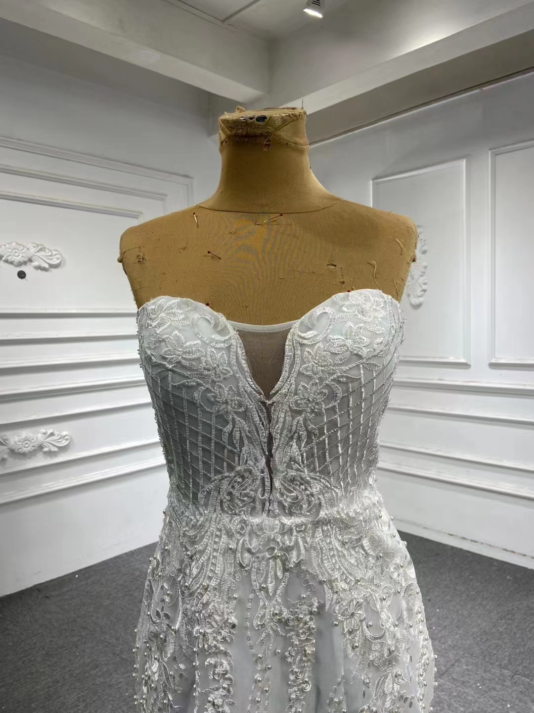Mermaid wedding dress Gorgeous strapless lace detachable train bride dress SM67180