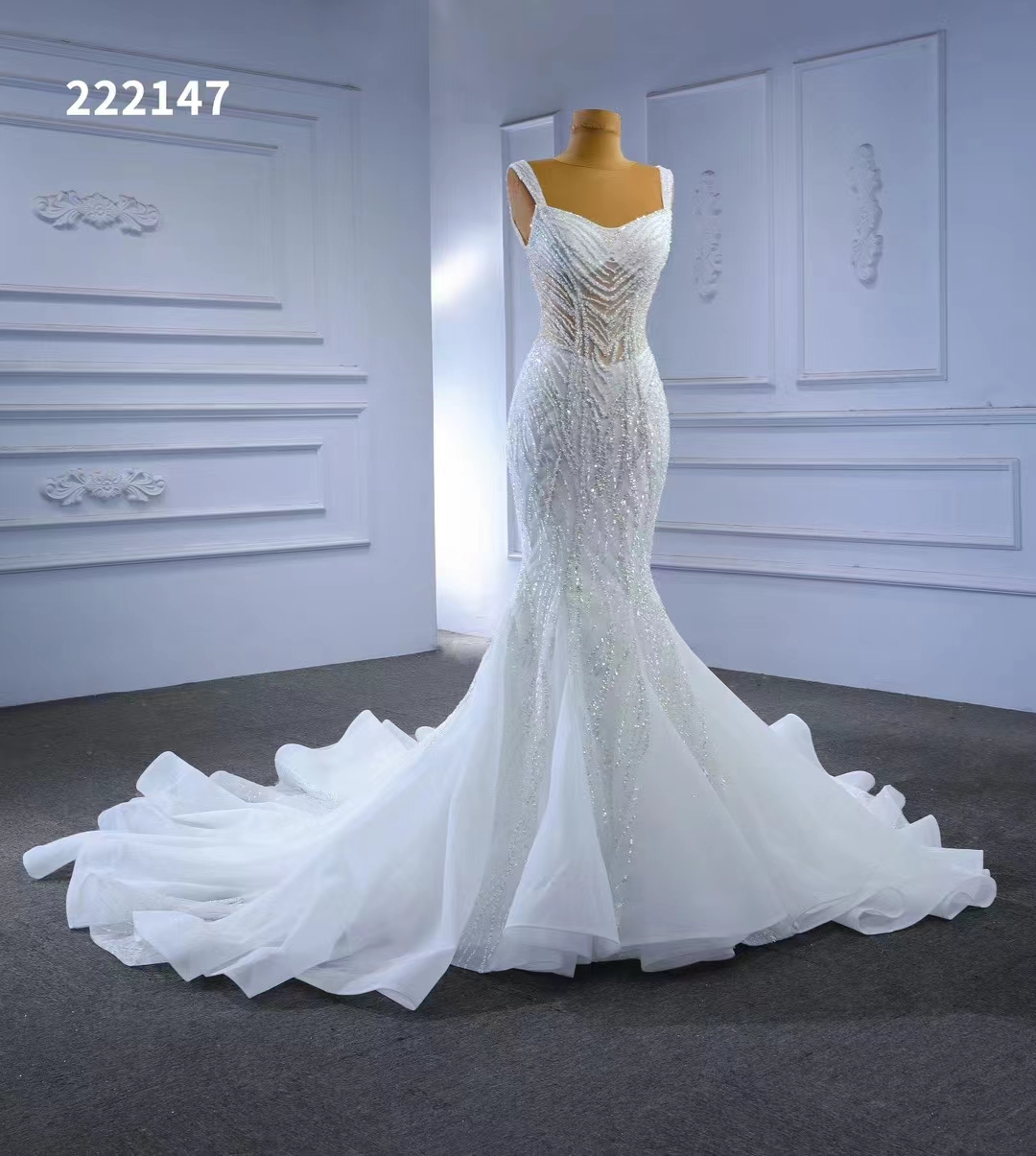 Zeemeermin trouwjurk mori super mooie droom bruid kanten slanke witte jurk sm222147