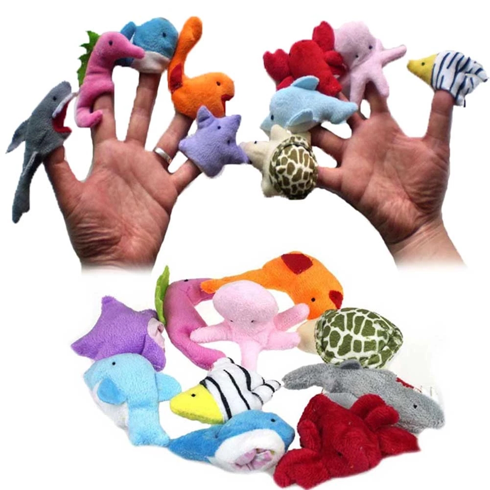 Finger Puppet Ocean Animals Plush Toy for Kid Tell Story Props Cute Cartoon Sharks Turtles for Early Education Parent& Kids Interactive Christmas Boy& Girl Gift 2-1