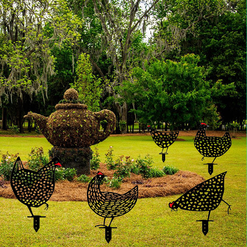 Statue de rôtissoire en acrylique, décoration de jardin, Sculpture de poulet animale ajourée pour la maison, décoration de pelouse d'arrière-cour