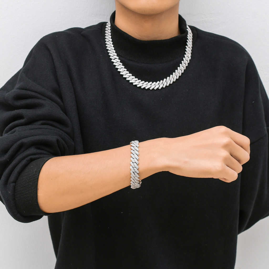 Probador de diamantes de paso personalizado, collar de cadena cubana de moissanita Vvs, pulsera de eslabones de plata 925 con hielo, Hip Hop, Men264B