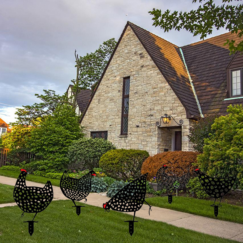 Statue de rôtissoire en acrylique, décoration de jardin, Sculpture de poulet animale ajourée pour la maison, décoration de pelouse d'arrière-cour