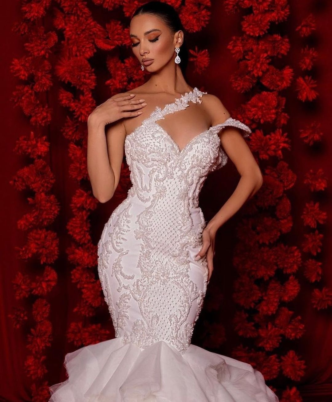 Elegant Mermaid Wedding Dresses Art Deco-inspired Neck Sleeveless Backless Lace Applicant Slim Floor Length Custom Made Plus Size Vestidos De Novia
