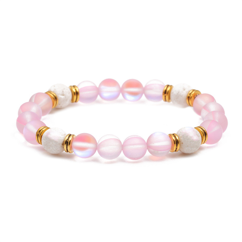 Rose Quartz Stone Pink Opal Glass Koraliki Strand Bransoletka dla kobiet -biżuterii dla kobiet