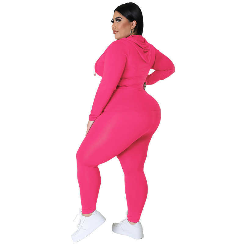 Plus Sizes XL-5XL Designer 2023 New Large Women Tracksuits Wear Solid Color Autumn Hoods Long Sleeved Pants Fashion Casual Suit Products