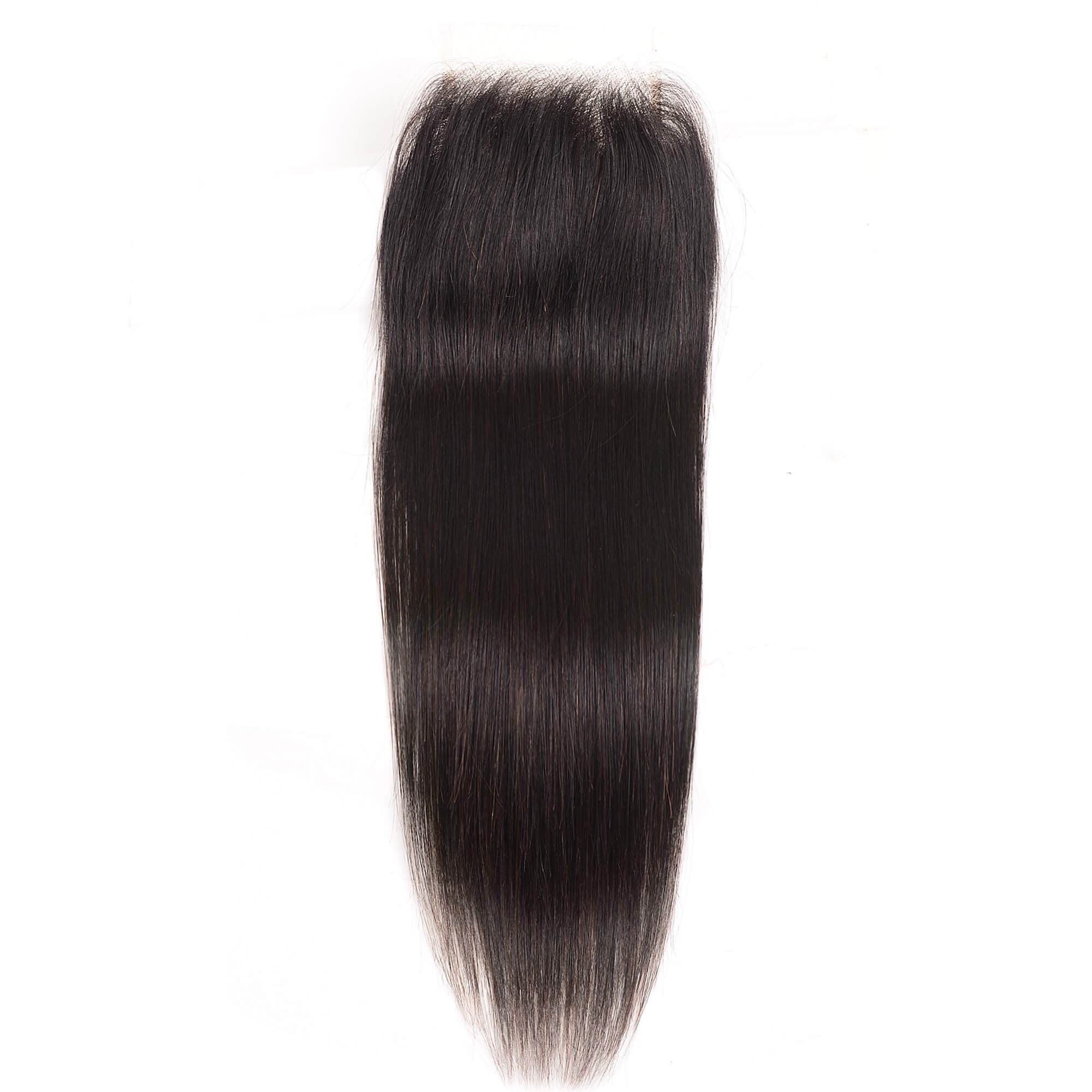 Straight body wave silky top lace closure 4x4 swiss transparent lace preplucked single knotted