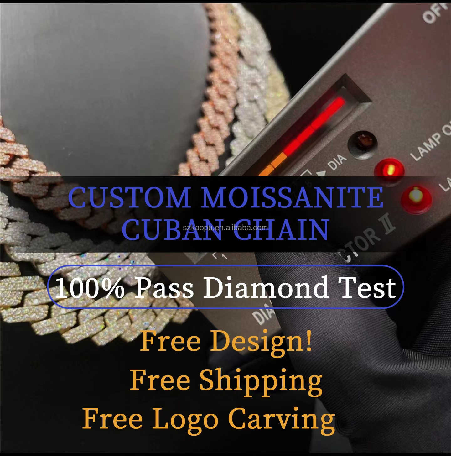 Custom Pass Diamond Tester Vvs Moissanit Kubanische Kette Halskette Iced Out Hip Hop 925 Silber Gliederarmband Herren264B