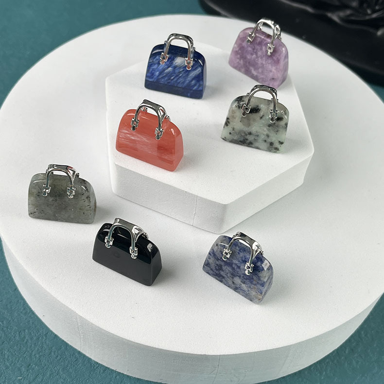 Silver 20mm Natural Stone Charms Mini Bag Ornament Healing Crystal Reiki Gemstone Pendant Crafts Home Decoration Gift