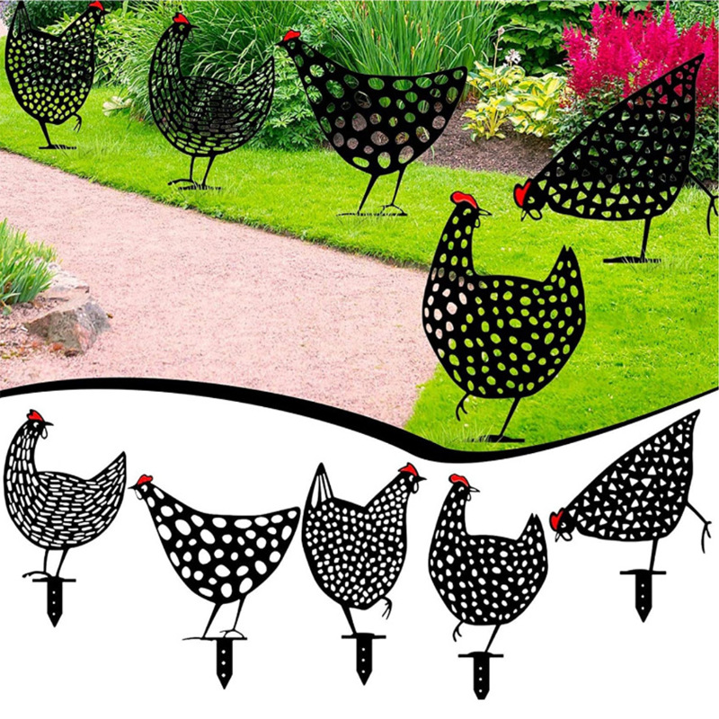Acrylic Roaster Statue Garden Decoration Hollow Out Animal Chicken Sculpture for Home Backyard Lawn Decoration
