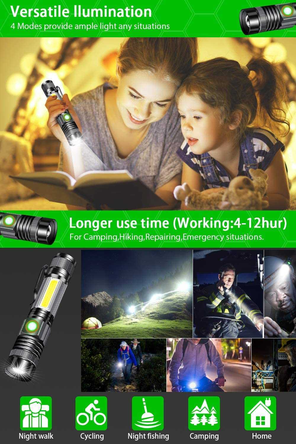 Zaklampen fakkels LED tactische oplaadbare magnetische zaklamp super heldere LED zoombaar met cob zijlicht LED -fakkel noodlicht 0109