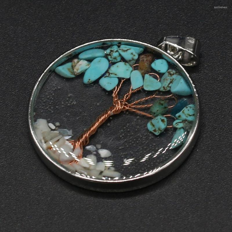 Подвесные ожерелья Wholeнатуральный камень бирюзовый круглый прозрачный гравийный дерево