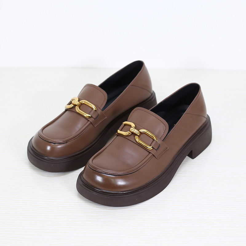 Dress Shoes Cowhide single shoes for women in spring new metal buckle with small leather shoes