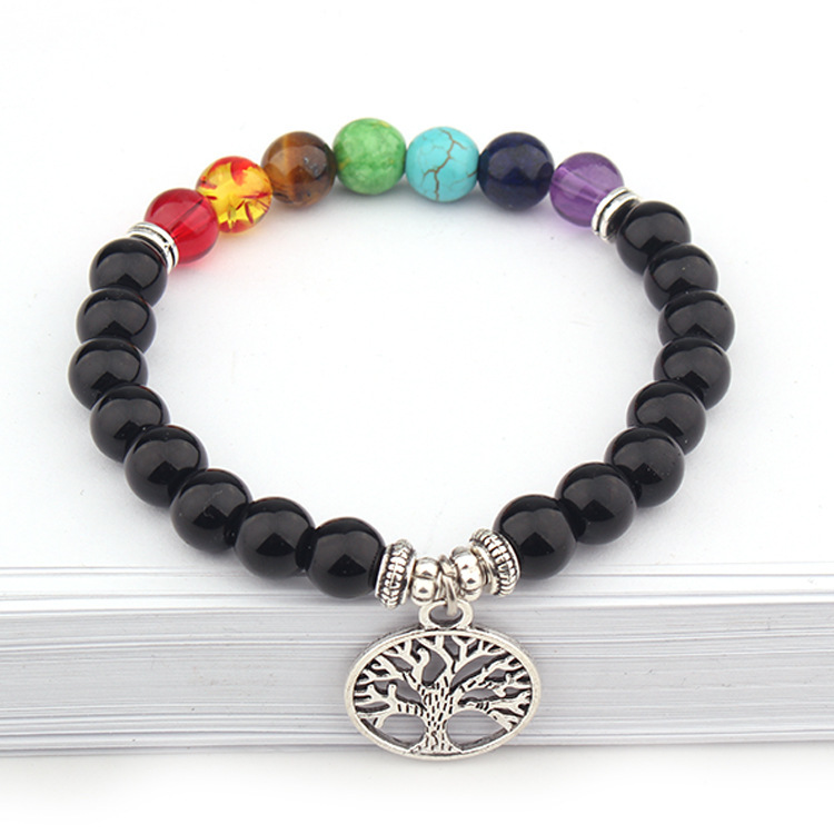 Tree of life Charms 8mm Black stone Strand Chakra Bead Yoga Buddha Bracelet For Women men Jewelry