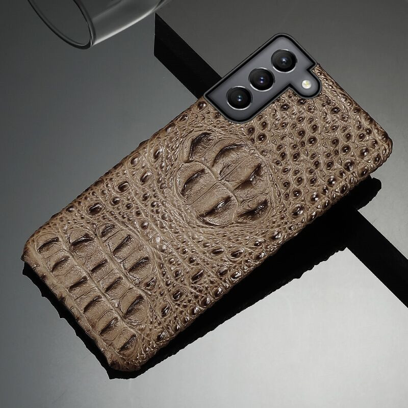 Samsung Galaxy S23 Ultra S22 S21 S20 3D Crocodile Skull Armor Back Coverのための本物の革ケース