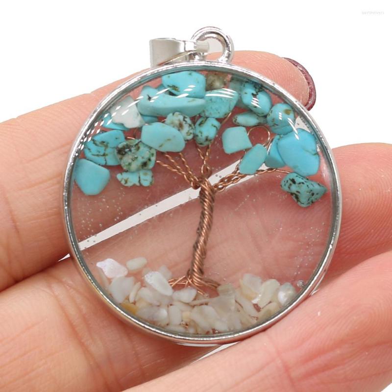 Подвесные ожерелья Wholeнатуральный камень бирюзовый круглый прозрачный гравийный дерево